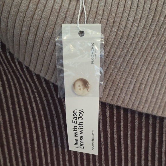 BloomChic Ribbed Brown and Cream Cowl Neck Sweater - Picture 4 of 4